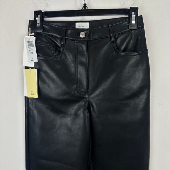 Aritzia Wilfred The Melina Pant High Waist Vegan Leather Straight Black US 2 NWT - Picture 6 of 11
